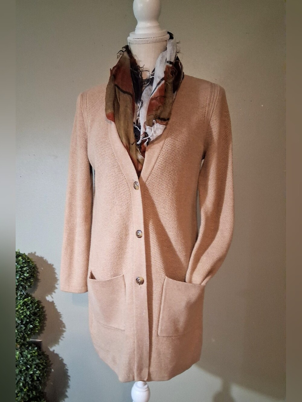 'J. Jill Tan Colored Cardigan Sweater - 2 Front Pockets - S